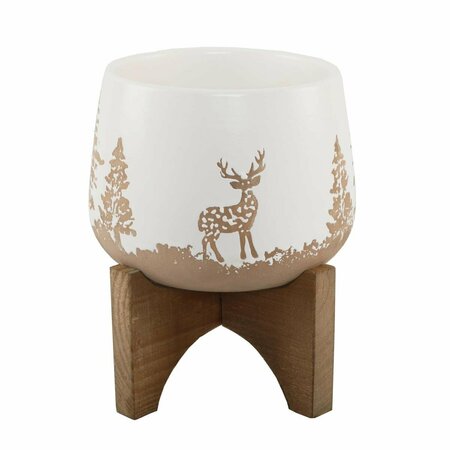 CONSERVATORIO 6.75 Ceramic XMAS Planter on wood Stand, White CO2970751